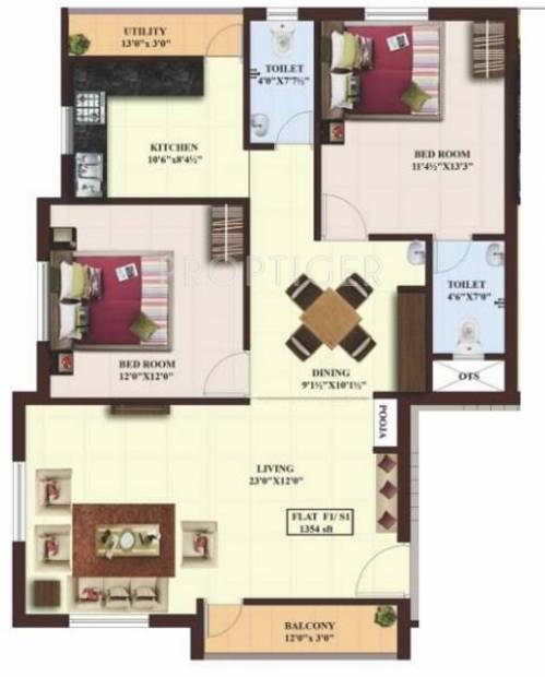 Oyester Sai Sakthi (2BHK+2T (1,354 sq ft) 1354 sq ft)