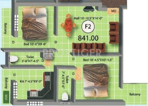 Real Greenville (2BHK+2T (841 sq ft) 841 sq ft)