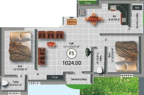 Real Greenville (2BHK+2T (1,024 sq ft) 1024 sq ft)