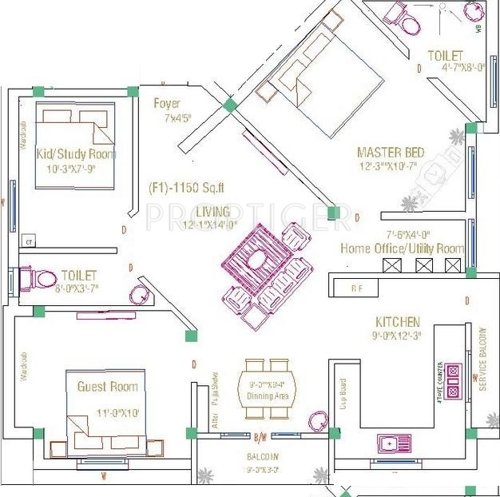 Real Daffodils (3BHK+2T (1,150 sq ft) 1150 sq ft)
