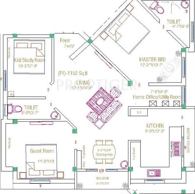 Real Daffodils (3BHK+2T (1,150 sq ft) 1150 sq ft)
