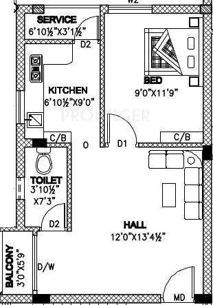 Naveen Castle (1BHK+1T (575 sq ft) 575 sq ft)