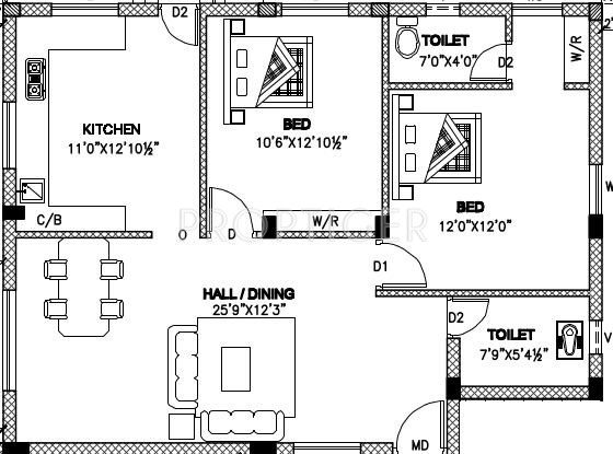 Naveen Castle (2BHK+2T (1,123 sq ft) 1123 sq ft)