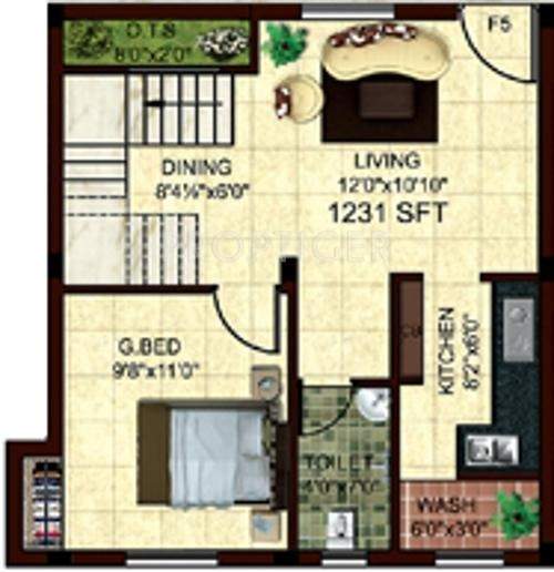StepsStone Atchuta (3BHK+3T (1,231 sq ft) 1231 sq ft)