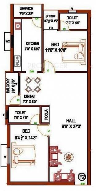 Perfect Perfect Vajra (2BHK+2T (1,057 sq ft)   Pooja Room 1057 sq ft)