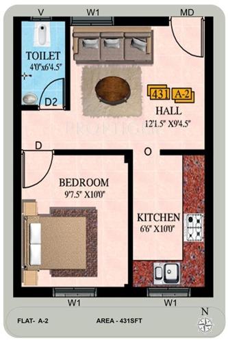 JMM Navya Apartments (1BHK+1T (431 sq ft) 431 sq ft)