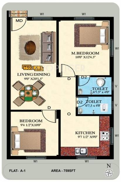 JMM Navya Apartments (2BHK+2T (759 sq ft) 759 sq ft)