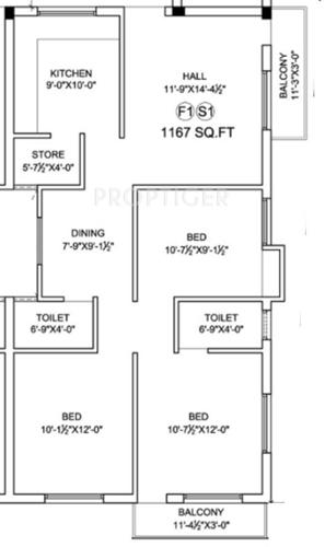 Deepika Deepika Galax (3BHK+2T (1,167 sq ft) 1167 sq ft)