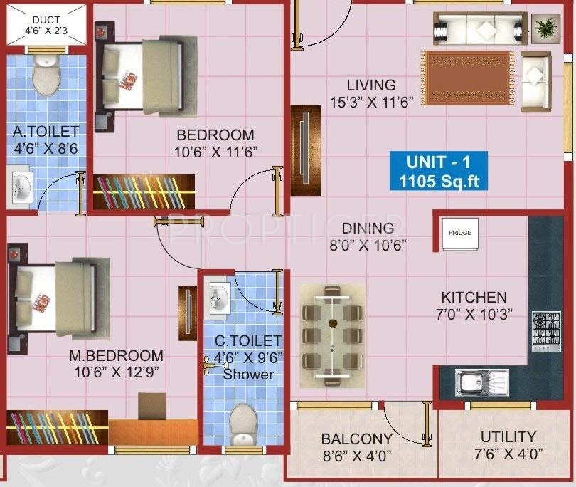 Shivaganga Elegance (2BHK+2T (1,105 sq ft) 1105 sq ft)