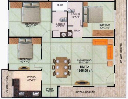 Vani Sunrise Enclave (3BHK+2T (1,266 sq ft) 1266 sq ft)