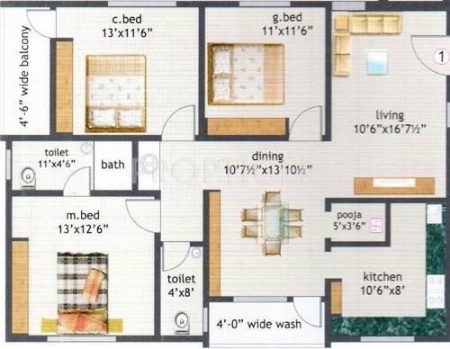 KSR Sri Jaya Classic (3BHK+3T (1,520 sq ft)   Pooja Room 1520 sq ft)