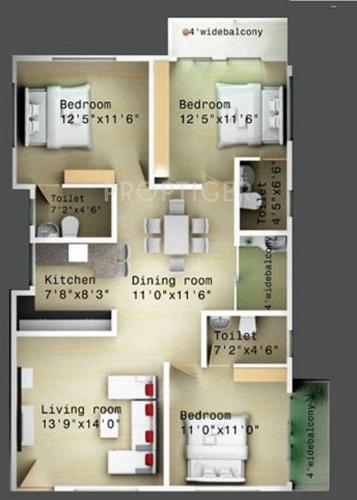 Trine Palm Heights (3BHK+3T (1,378 sq ft) 1378 sq ft)