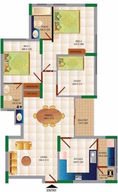 SI Endura Apartments (3BHK+3T (1,275 sq ft) + Study Room 1275 sq ft)