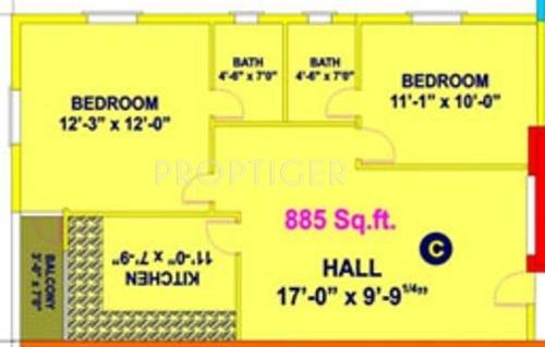 Jeayam Park View (2BHK+2T (885 sq ft) 885 sq ft)