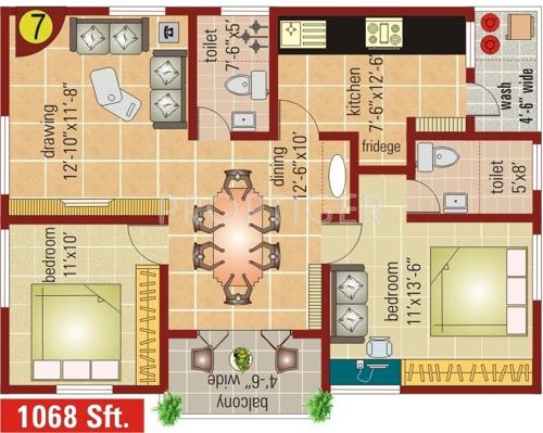 Pala The Blue Lotus (2BHK+2T (1,068 sq ft) 1068 sq ft)