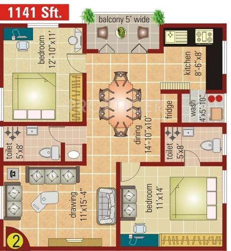 Pala The Blue Lotus (2BHK+2T (1,141 sq ft) 1141 sq ft)