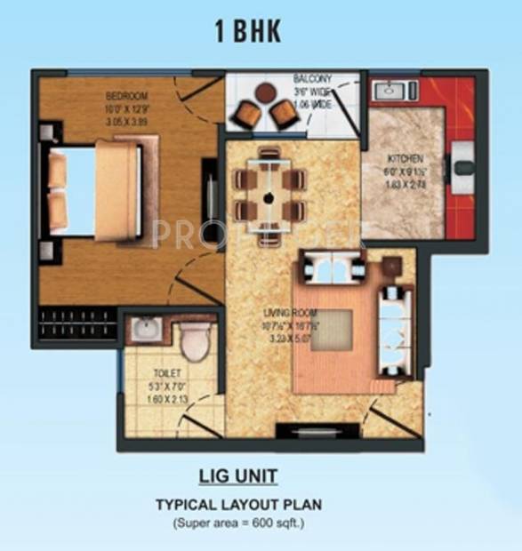  600  sq  ft  1  BHK  Floor Plan  Image Investors Inn Aashiyana 