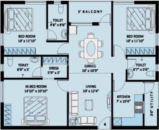  Greens (3BHK+3T (1,350 sq ft) 1350 sq ft)