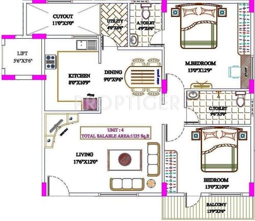 SV Jasmine (2BHK+2T (1,125 sq ft) 1125 sq ft)