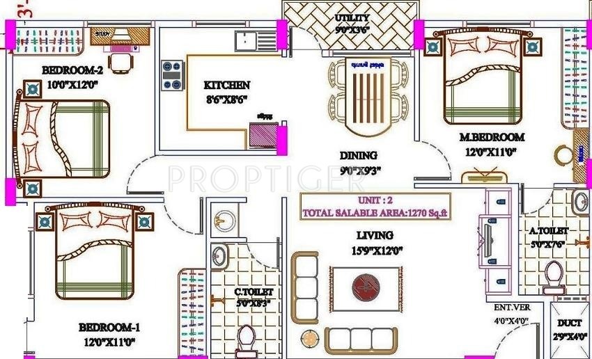 SV Jasmine (3BHK+2T (1,270 sq ft) 1270 sq ft)