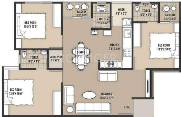 Devyug Shanti Pujya Homes (3BHK+3T (1,935 sq ft)   Pooja Room 1935 sq ft)