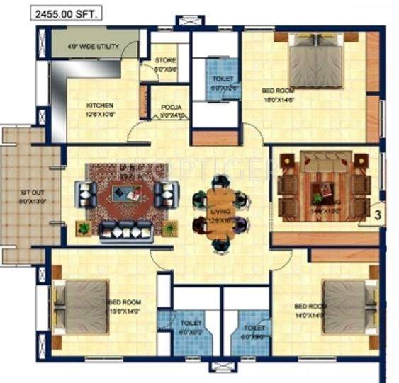 Sri Fortune Towers (3BHK+3T (2,635 sq ft)   Pooja Room 2635 sq ft)