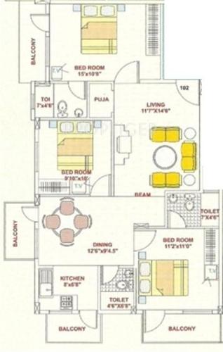 Southern Heritage Enclave Floor Plan (3BHK+3T)