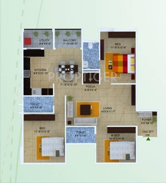Neo Heights Magnum (3BHK+3T (1,381 sq ft) 1381 sq ft)