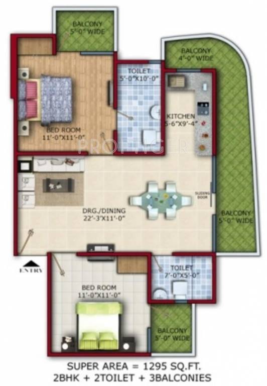 Vedantam Minaret (2BHK+2T (1,295 sq ft) 1295 sq ft)