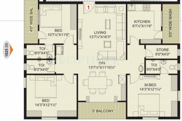  Marvels (3BHK+3T (1,825 sq ft) 1825 sq ft)