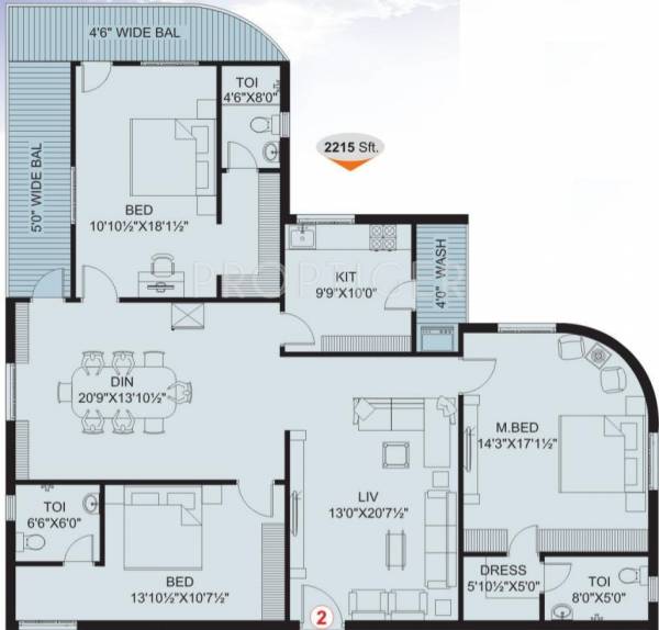  Marvels (3BHK+3T (2,215 sq ft) 2215 sq ft)
