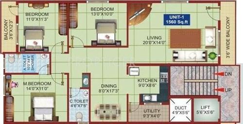 Shivaganga SGS Hill View (3BHK+2T (1,560 sq ft) 1560 sq ft)