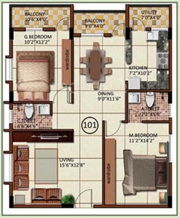 Dreamciti Aranya Residency (2BHK+2T (1,213 sq ft) 1213 sq ft)