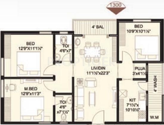 Prestige (3BHK+2T (1,300 sq ft) + Pooja Room 1300 sq ft) Prestige (3BHK+2T (1,300 sq ft) + Pooja Room 1300 sq ft)