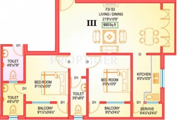 EGB Divyam (2BHK+3T (950 sq ft) 950 sq ft)