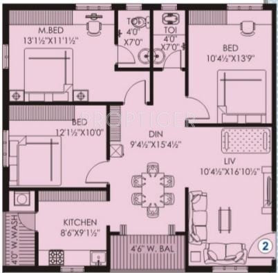  Vista (3BHK+2T (1,330 sq ft) 1330 sq ft)