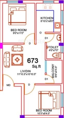 EGB Savitri (2BHK+1T (673 sq ft) 673 sq ft)