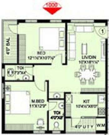  MK Presidency (2BHK+2T (1,000 sq ft) 1000 sq ft)
