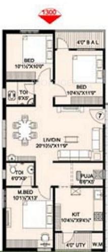  MK Presidency (3BHK+2T (1,300 sq ft) 1300 sq ft)