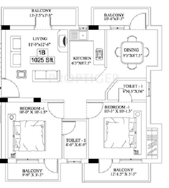 India The Feldspar Faerie (2BHK+2T (1,025 sq ft) 1025 sq ft)