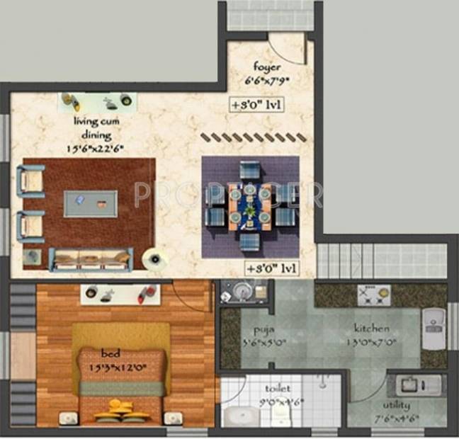 Devi Constructions Devi Morning Dreams Floor Plan (3BHK+3T)