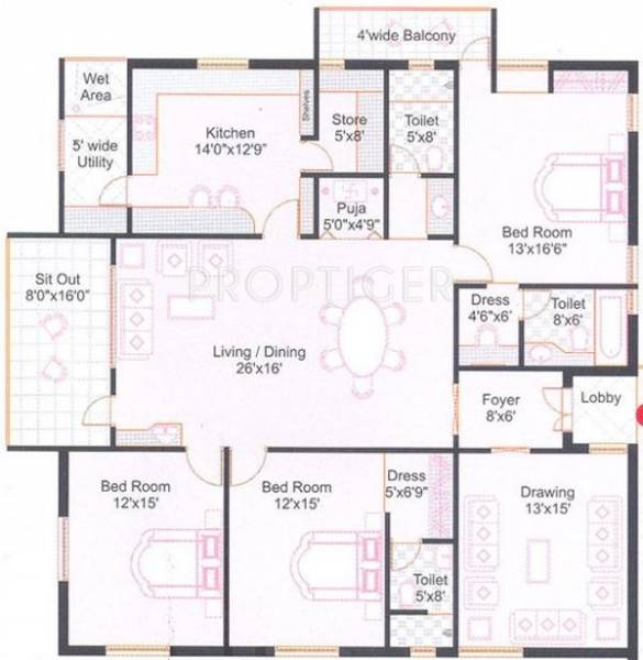 Sri Aditya Elegance (3BHK+3T (2,650 sq ft)   Pooja Room 2650 sq ft)