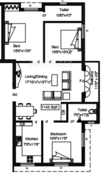 Priya Sarashwathi (2BHK+2T (1,041 sq ft) 1041 sq ft)