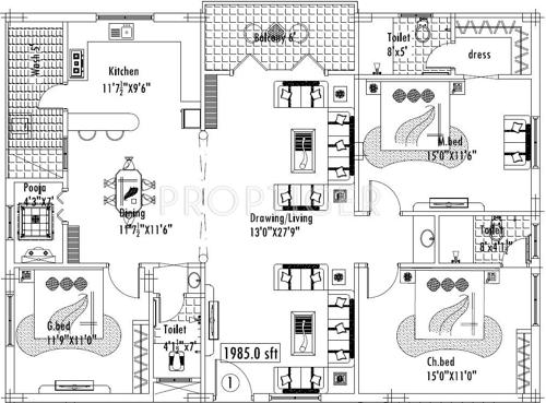 Royal Spring Rock (3BHK+3T (1,985 sq ft)   Pooja Room 1985 sq ft)