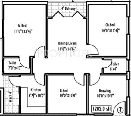 Royal Currently (3BHK+2T (1,202 sq ft) 1202 sq ft)