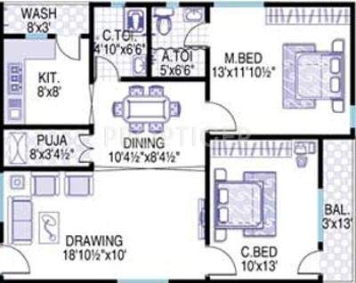 Sai Mitra Towers (2BHK+2T (1,100 sq ft)   Pooja Room 1100 sq ft)