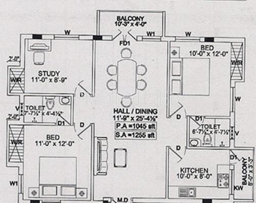 BSR Lakshmi Enclave (2BHK+2T (1,255 sq ft)   Study Room 1255 sq ft)