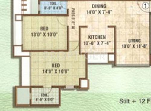 Vakratunda Vakratunda Residency II Floor Plan (2BHK+2T)