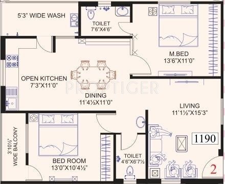 Gauthami Sigma Towers (2BHK+2T (1,190 sq ft) 1190 sq ft)