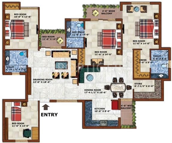 Pushpanjali Gardenia (4BHK+4T (2,150 sq ft) 2150 sq ft)